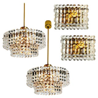 Gold-Plated Crystal Glass Chandeliers for Interna, 1960, Set of 4 For Sale