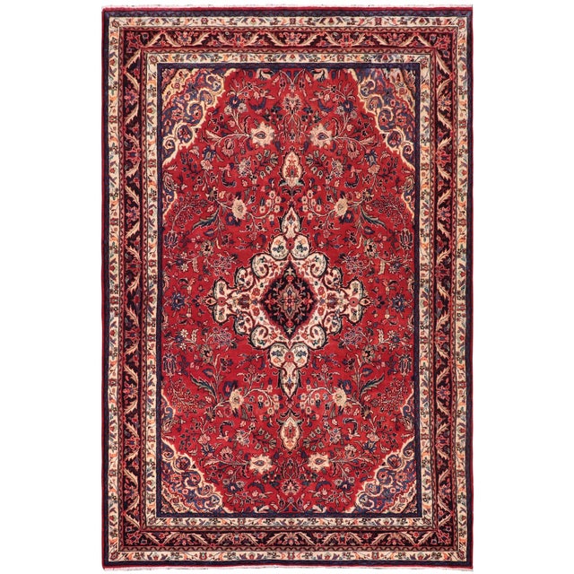 Shabby Chic Persian Red/Blue Wool Rug - 6'7'' X 9'10'' For Sale - Image 10 of 10