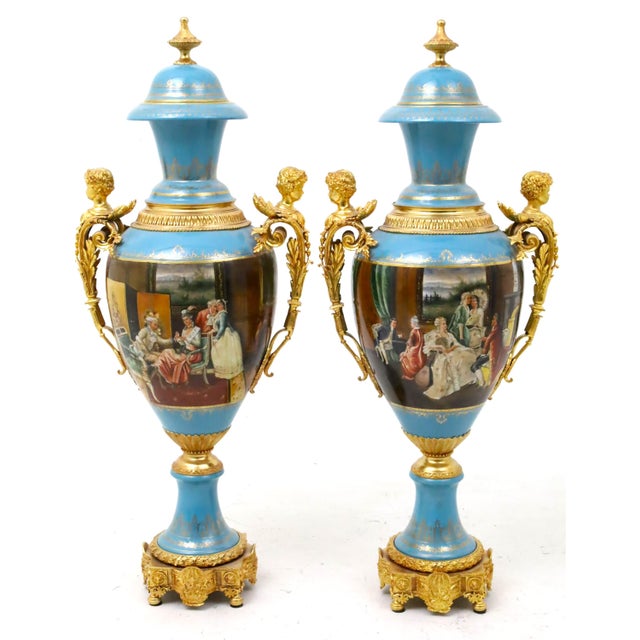 Large & Impressive Antique Dresden Porcelain Ormolu Mounted Hand-Painted Urn For Sale - Image 10 of 10