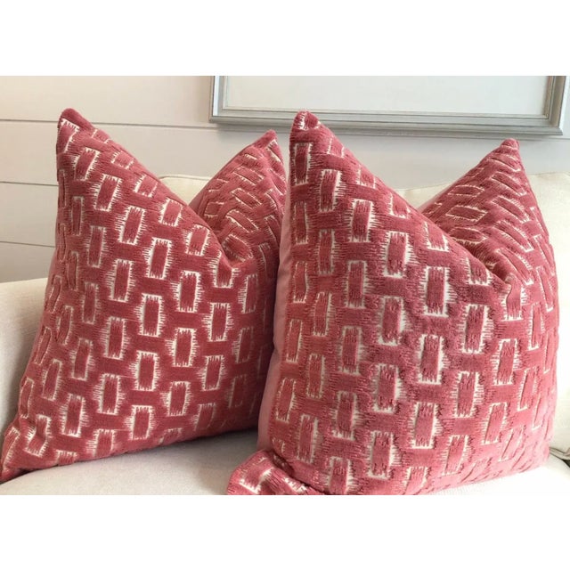 Beautiful fun print in raised velvet from notorious design house Brunschwig and Fils comes " Chambord" in velvet rose....