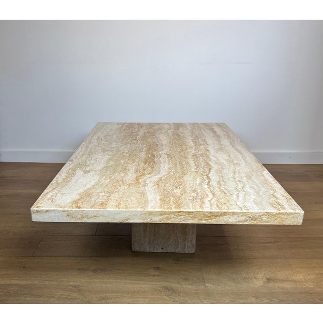 White Travertine designer coffee table. Italian works by Stone International, circa 1980 For Sale - Image 8 of 12