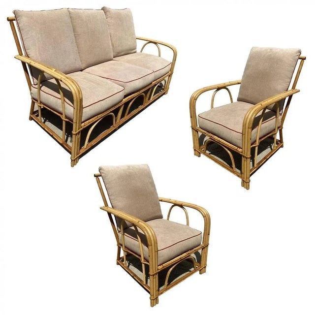 Restored "1949er" Rattan Sofa & Lounge Chairs Livingroom Set by Heywood Wakefield For Sale - Image 11 of 11