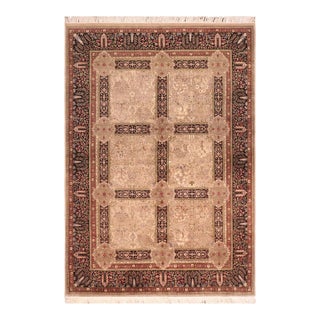 Art Nouveau 1990's Pak-Persian Beige/Black Wool Rug - 6'1'' X 8'11'' For Sale
