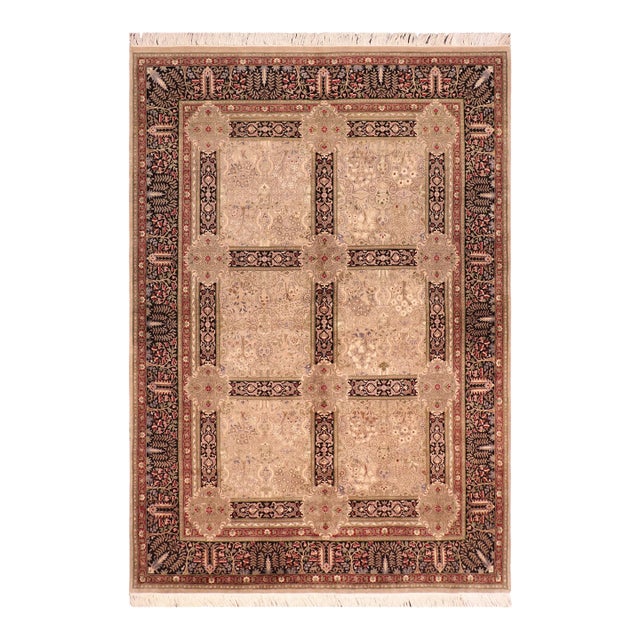 Art Nouveau 1990's Pak-Persian Beige/Black Wool Rug - 6'1'' X 8'11'' For Sale