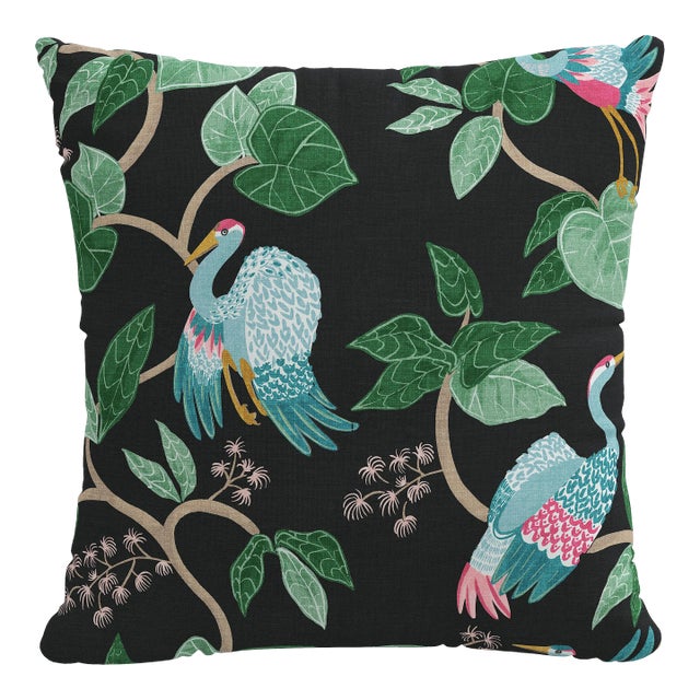 22" Indoor/Outdoor Pillow in Black Josephine Chinoiserie For Sale