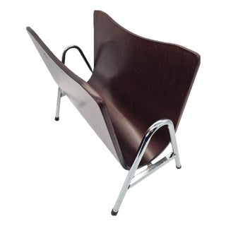 Mid-Century Modern Magazine Rack in Bent Plywood and Chrome, 1960s For Sale