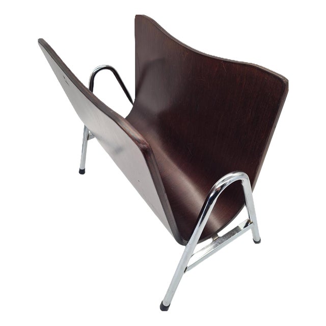 Mid-Century Modern Magazine Rack in Bent Plywood and Chrome, 1960s For Sale