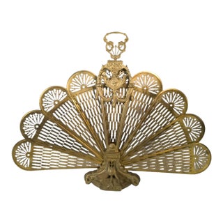 Victorian Brass Peacock Fireplace Screen Made in Japan For Sale