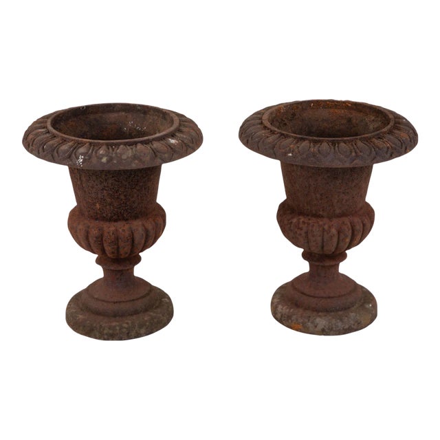 Pair of Cast Iron Urns, French 19th Century For Sale