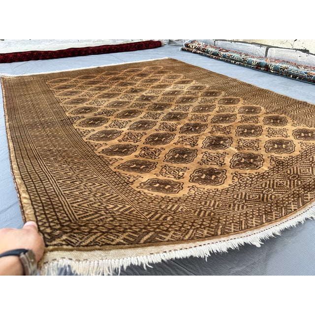 Traditional Terracotta Design Camel Turkmen Bokhara Hand-Knotted Wool Rug - 6'9" X 8'5" For Sale - Image 3 of 9