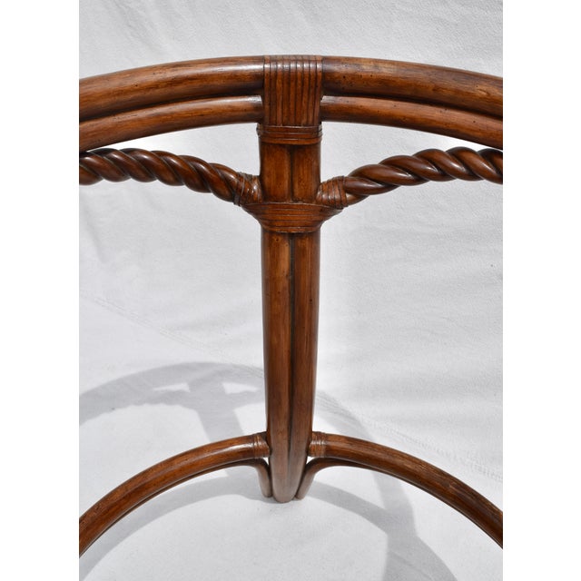 English 1990's Coastal Pedestal Dining Table, Rattan, Glass, Leather, Palecek For Sale - Image 3 of 5