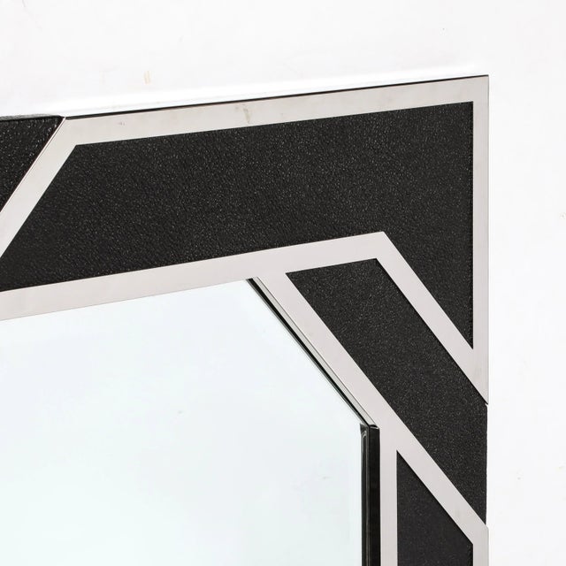 Modernist Embossed Leather & Chrome Spiral Form Geometric Mirror by Lorin Marsh For Sale In New York - Image 6 of 11