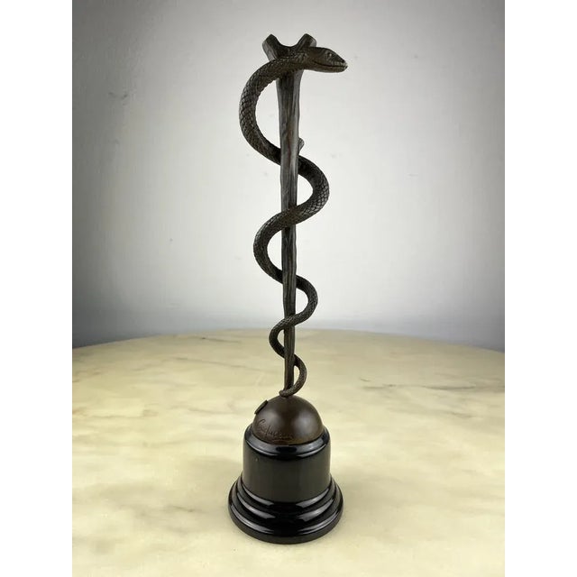 Metal Bronze and Marble Staff of Aesculapius, France, 1990s For Sale - Image 7 of 7