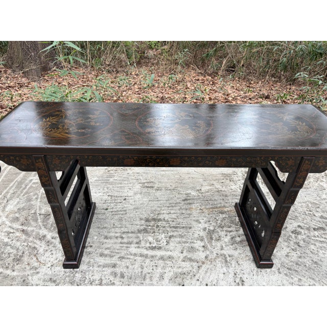 oversized vintage console table from the Drexel Heritage Ming Treasures Collection. Large table has an altar style shape...