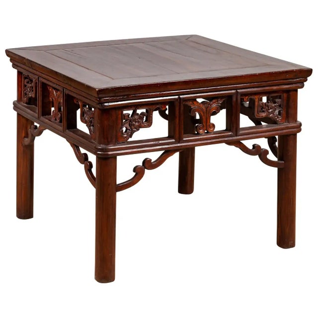 Chinese Antique Side Table with Open Fretwork Design and Dark Wood Patina For Sale - Image 13 of 13