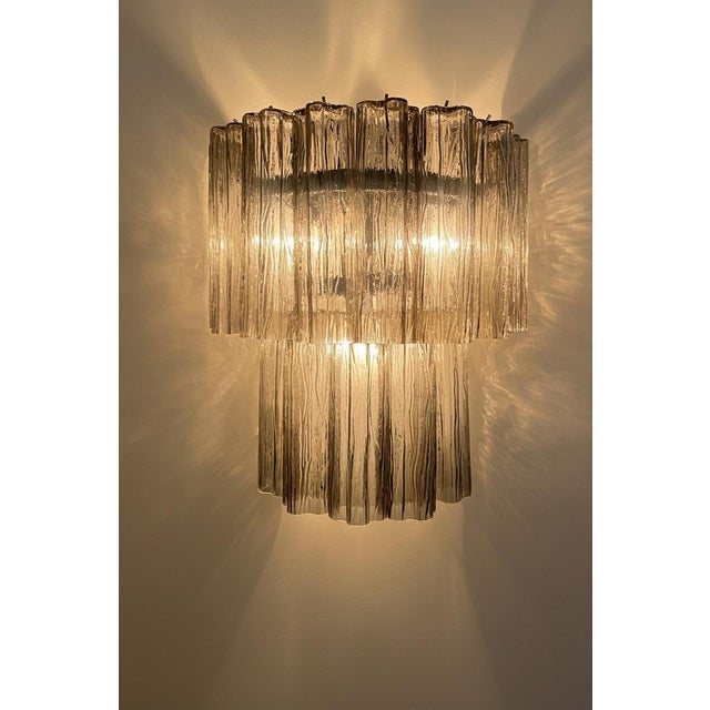 Murano Pair of Italian Murano Smoked Glass Tube Wall Sconces in Polished Nickel, 13 Tubes Each For Sale - Image 4 of 5