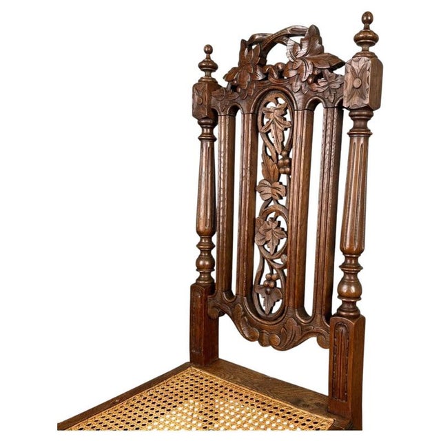 19th Century Antique Oak Carved Hallway Chair with Cane Seat For Sale - Image 3 of 11