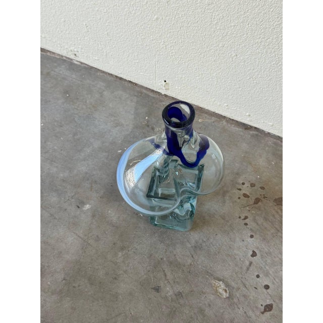 Mid 20th Century Mid-Century Art Glass Vase With Blue & White Swirls — Hand-Blown Sculptural Form 1960s For Sale - Image 5 of 8