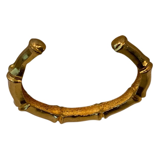 Vintage 1960's Mirror Gold Tone Bamboo Chunky Cuff Bracelet For Sale - Image 4 of 4