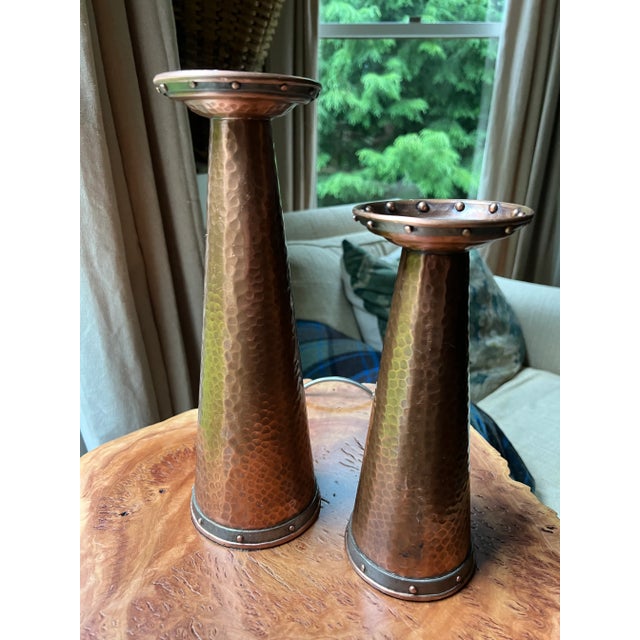 Hand Hammered Copper Candlesticks - Set of 2 For Sale In Greenville, SC - Image 6 of 6