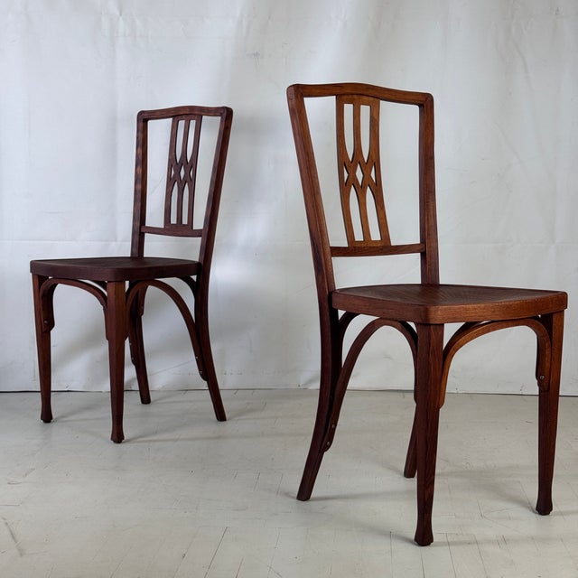 Pair of iconic model 333 dining chairs designed by josef hoffmann for jacob &amp; josef kohn, vienna, 1901. Both chairs...