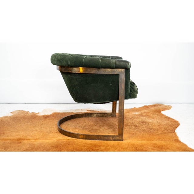 Milo Baughman Vintage 1980s Milo Baughman Attr. Forest Green Suede & Bronze For Sale - Image 4 of 17