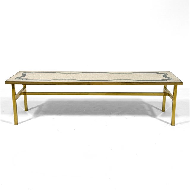 Mid-Century Modern French Brass Coffee Table With Terrazzo Top For Sale - Image 3 of 9