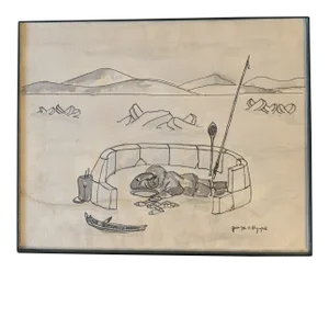 Mid 20th Century Alaskan Fishing Scene Mixed-Media Drawing by George A. Ahgupuk