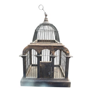 1950s Vintage Wood and Bamboo Chinese Style Birdcage For Sale