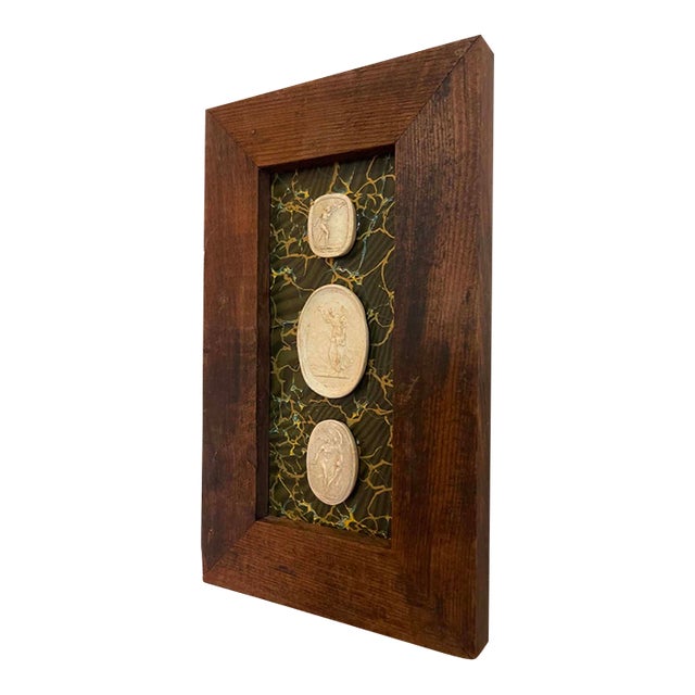 Italian Plaster Intaglios in 1880s Pine Frame For Sale