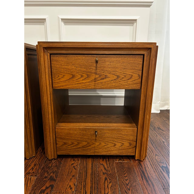 Jake Arnold Caldwell Travertine & Oak Nightstand With Storage, Crate & Barrel, Pair For Sale In New York - Image 6 of 9