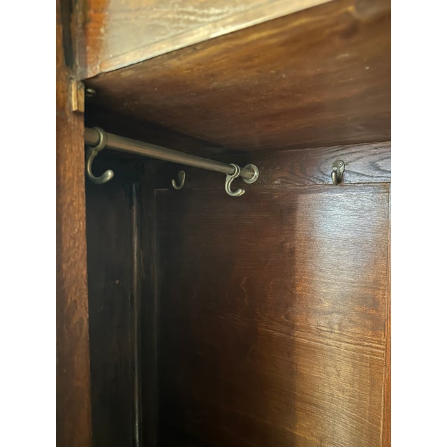Early 20th Century British Made Art Nouveau Wardrobe Armoire With Stunning Carved Relief Accents and Hardware For Sale - Image 11 of 12