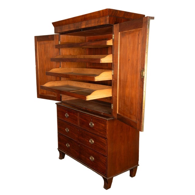 Antique 19thC Flame Mahogany Georgian Regency English Linen Press Chest 1800 For Sale - Image 9 of 16