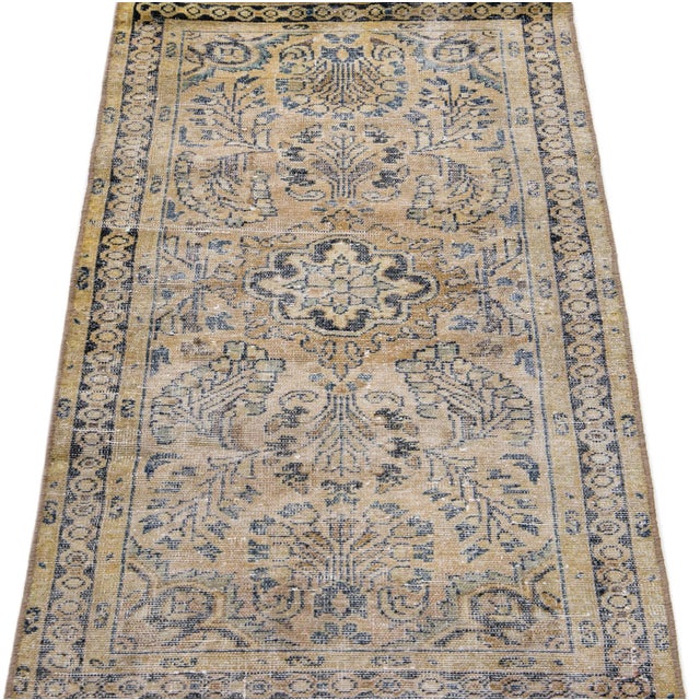 Persian 1960s Vintage Persian Distressed Handmade Medallion Beige Wool Rug For Sale - Image 3 of 7