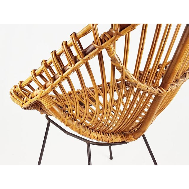 Mid-Century Italian Rattan and Black Metal Chair, 1950s For Sale - Image 11 of 14