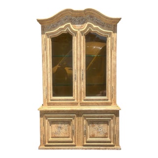 18th C Style Swedish Country Paint Decorated Showcase Display China Cabinet For Sale