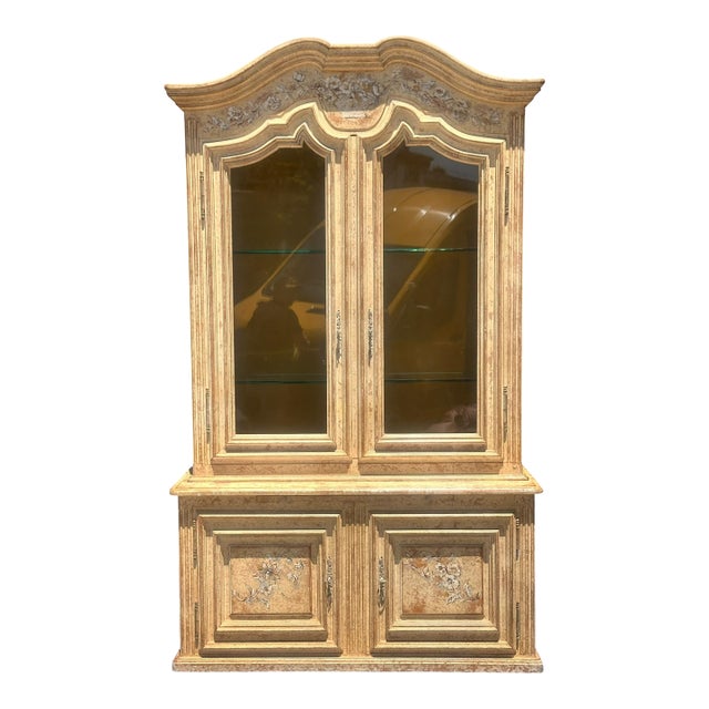 18th C Style Swedish Country Paint Decorated Showcase Display China Cabinet For Sale