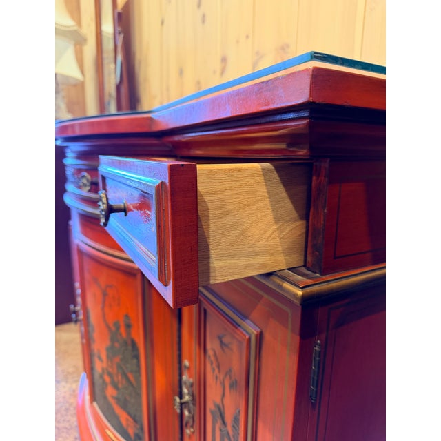Paint Late 20th Century Karges Red Lacquer Chinoiserie Console Cabinet in the Dorothy Draper Style For Sale - Image 7 of 9