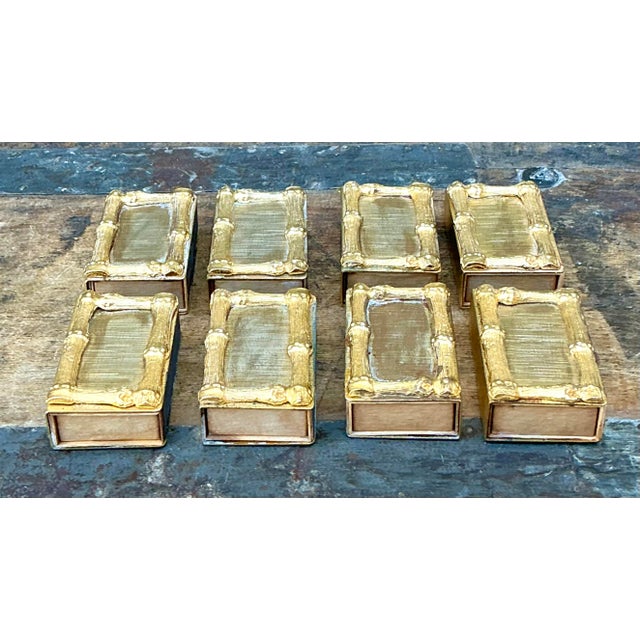 Chinoiserie Vintage Gilt Bamboo Table Setting Personal Match Strikes - Set of 8 For Sale - Image 3 of 12