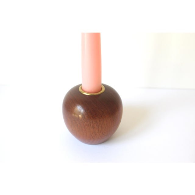 Mid Century Modern Style Myrtlewood and Brass Candle Holder, Handmade in Oregon For Sale - Image 6 of 7