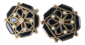 Mid 20th Century 14k (585) Yellow Gold - Golden Onyx Stone and Pearl Earring, 5.1 Gram - Set of 2