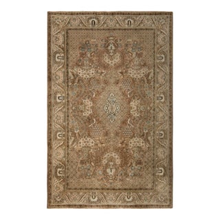 Hand-Knotted Vintage Persian Qum Rug in Beige-Brown Medallion Floral Pattern For Sale