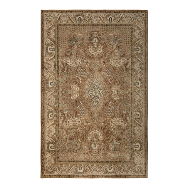 Hand-Knotted Vintage Persian Qum Rug in Beige-Brown Medallion Floral Pattern For Sale