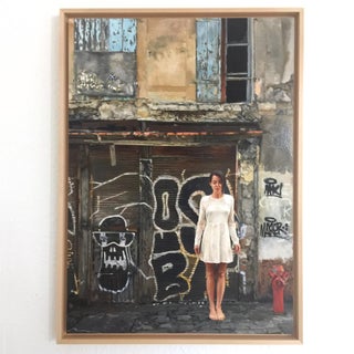 Can I Borrow Your Wings by Linda Delahaye | Oil on Panel Depiction of a Woman in a White Dress For Sale