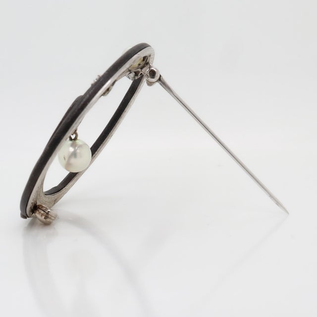 Marsh & Co. Art Deco Blackened Steel, 14k Gold, Pearl, & Diamond Brooch or Pin For Sale - Image 10 of 10
