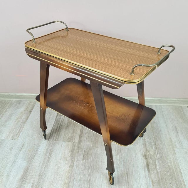 Mid-Century Bar Trolley in Wood and Brass, 1960s For Sale - Image 9 of 12