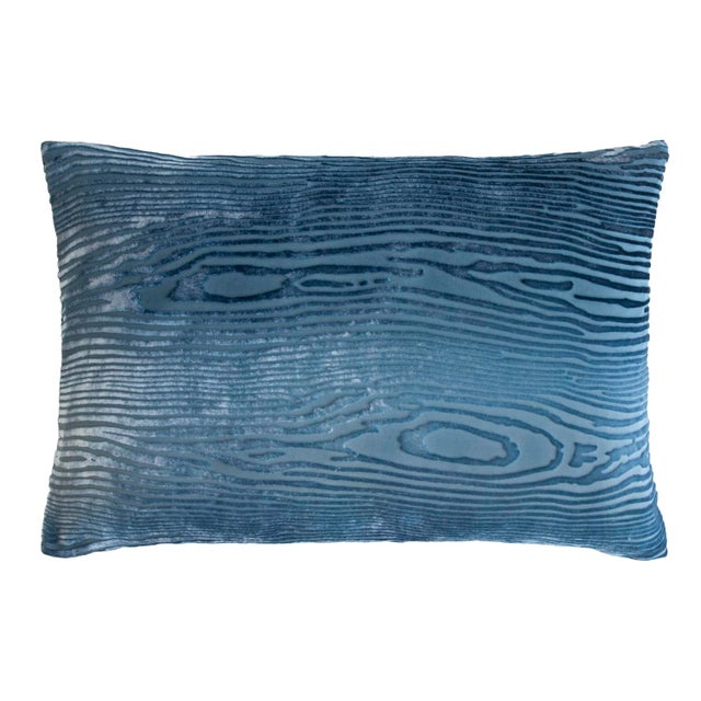 Contemporary Kevin O'Brien Woodgrain Faux Bois Denim Mini Cut Velvet Pillow For Sale - Image 3 of 3