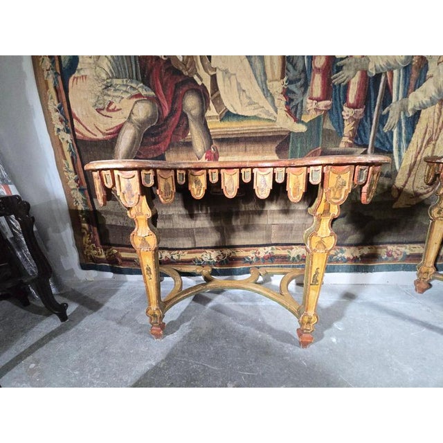 Venetian Polychrome and Giltwood Consoles in the style of Lacca Povera, 1790, Set of 2 For Sale - Image 17 of 18