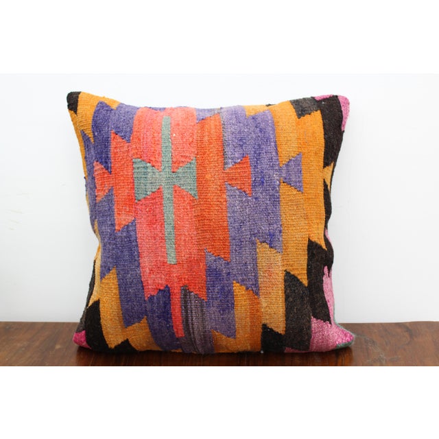 Salmon Turkish Kilim Decorative Pillow Cover - 19"x19" For Sale - Image 8 of 8