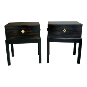 Late 20th Century Pair of John-Richard Ebonized Storage End Tables With Brass Hardware